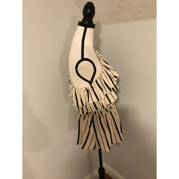 ANTHROPOLOGIE MAEVE RITA One Shoulder Black/Cream Peplum Ruffle Top - Size Large - Picture 3 of 11